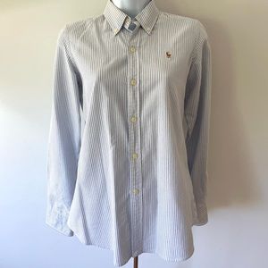 Ralph Lauren Sport Stripped Button Down Dress Shirt Size 6 Blue & White Slim Fit